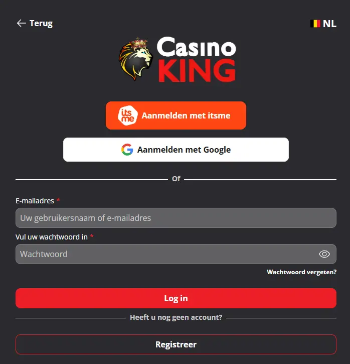 Inloggen bij KING CASINO